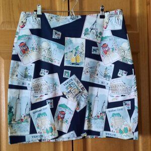 Skirt, Talbots Postcard & Stamp Print Skirt, 14